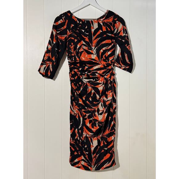 Taylor Reese UNLABELED Silk Dress Lined Floral Print Ruched Orange & Black - Picture 1 of 9